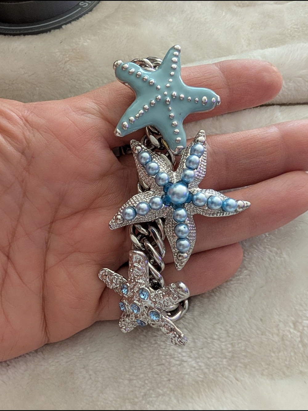Betsy Johnson Sea Life Pearl Enamel Rhinestone Bracelet Bangle Y2K Retired